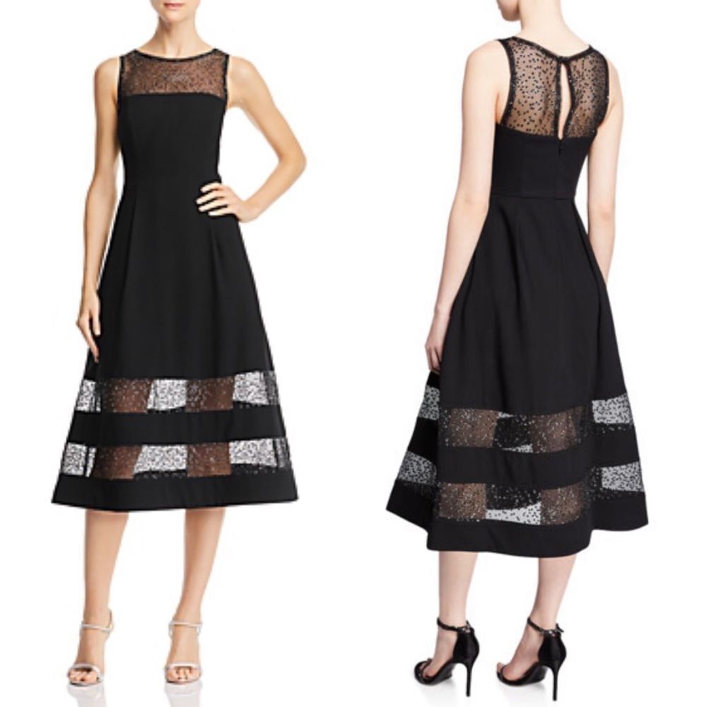 NWT AIDAN MATTOX Bateau-neck Black A-line Dress 0
